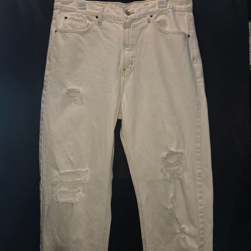 BDG Cowboy Jean 34 29-Inseam Distressed Cream Denim Raw Hem Straight Y2K Western - Picture 14 of 15